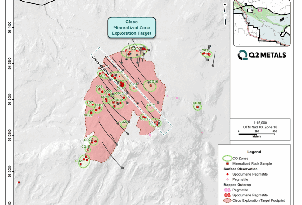 Q2 Metals Clarifies Technical Disclosure on Initial Exploration Target at the Cisco Lithium Project in James Bay, Quebec, Canada