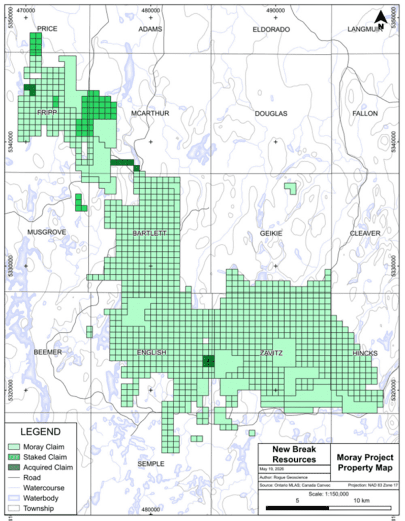 Figure 1 – Moray property including mineral claims staked and acquired since January 1, 2026.