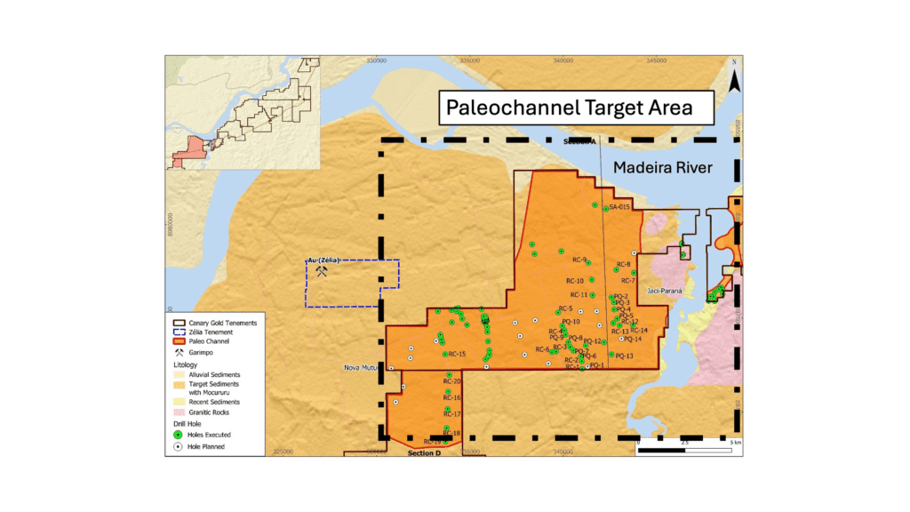 Zoom of Figure 1 showing the Paleochannel Target Area and current RC-PQ drilling coverage.